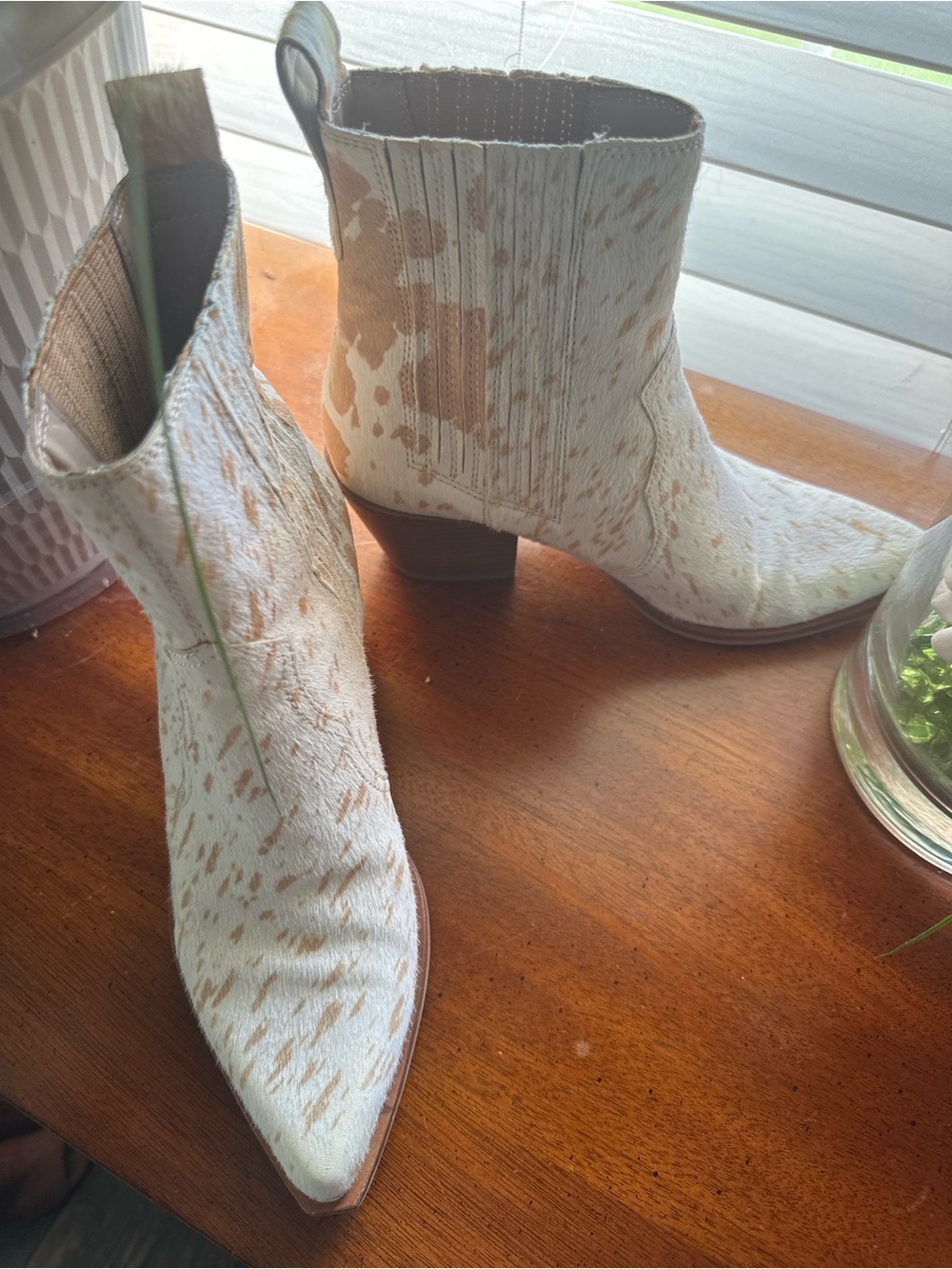 Dolce Vita White and Tan Speckled Cowhide Ankle Booties